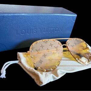 Gold-Tint Monogram Rimless Sunglasses with Gold Accents